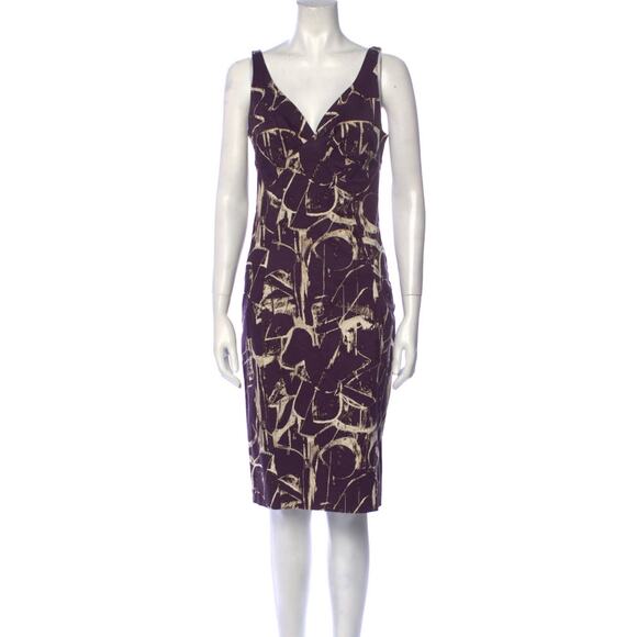 Samantha Sung Purple & Cream Abstract Print Sleeveless V-Neck Midi Dress Size 6 - Picture 1 of 10